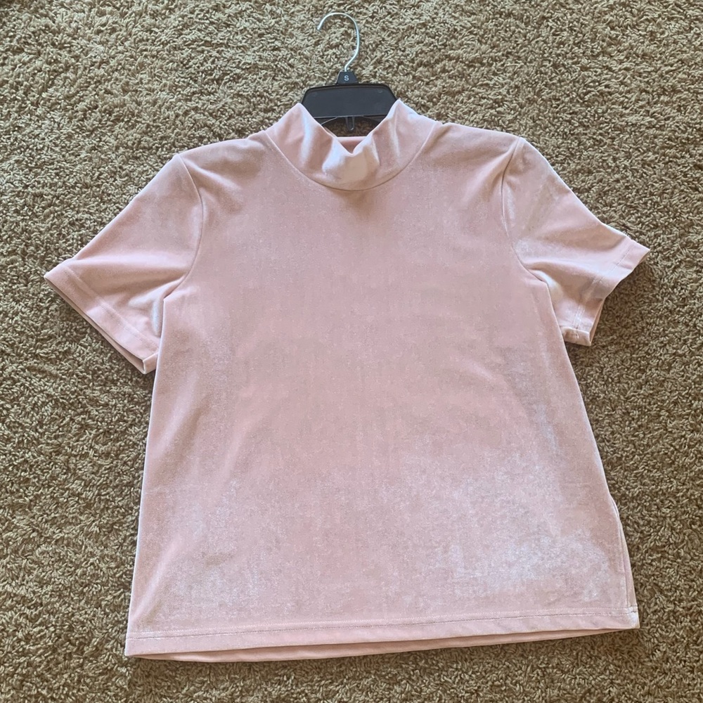 Pink Madewell Velour Mock Neck Short sleeve